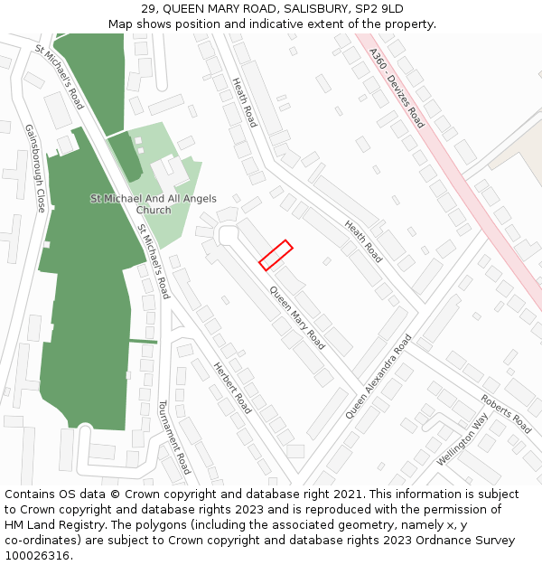 29, QUEEN MARY ROAD, SALISBURY, SP2 9LD: Location map and indicative extent of plot