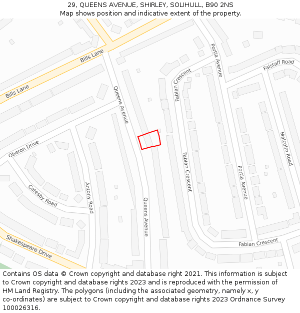 29, QUEENS AVENUE, SHIRLEY, SOLIHULL, B90 2NS: Location map and indicative extent of plot
