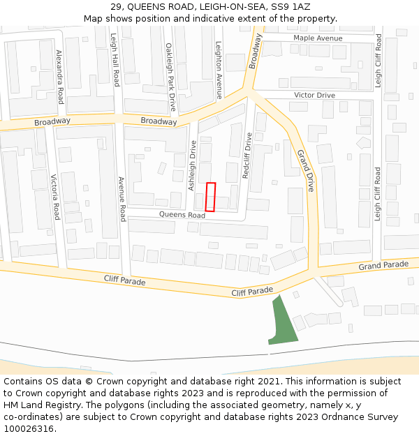 29, QUEENS ROAD, LEIGH-ON-SEA, SS9 1AZ: Location map and indicative extent of plot