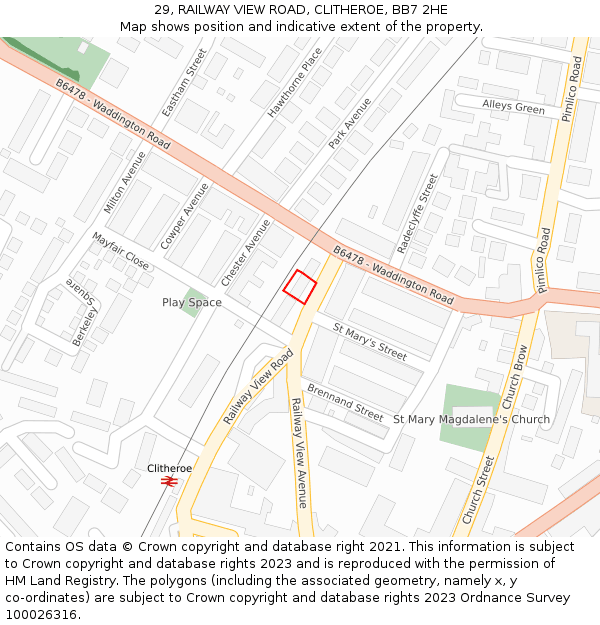 29, RAILWAY VIEW ROAD, CLITHEROE, BB7 2HE: Location map and indicative extent of plot