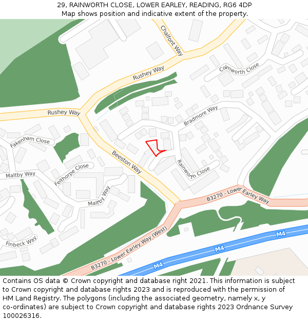 29, RAINWORTH CLOSE, LOWER EARLEY, READING, RG6 4DP: Location map and indicative extent of plot