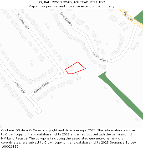29, RALLIWOOD ROAD, ASHTEAD, KT21 1DD: Location map and indicative extent of plot