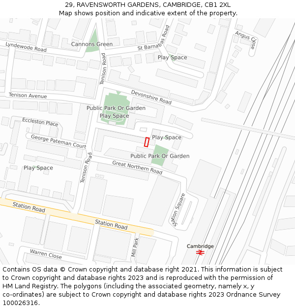 29, RAVENSWORTH GARDENS, CAMBRIDGE, CB1 2XL: Location map and indicative extent of plot
