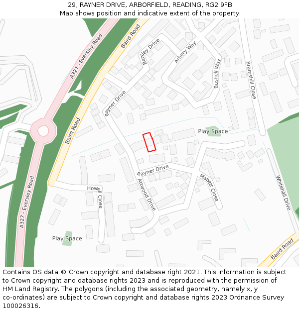 29, RAYNER DRIVE, ARBORFIELD, READING, RG2 9FB: Location map and indicative extent of plot