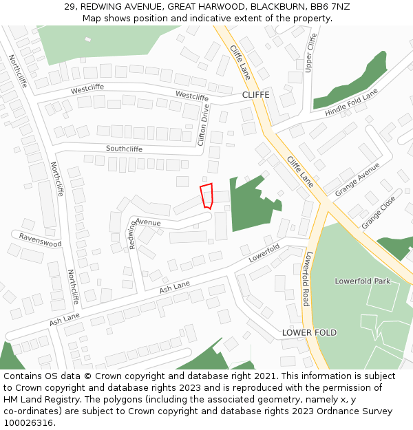 29, REDWING AVENUE, GREAT HARWOOD, BLACKBURN, BB6 7NZ: Location map and indicative extent of plot