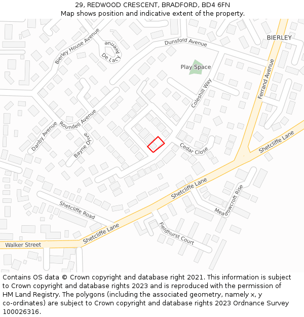 29, REDWOOD CRESCENT, BRADFORD, BD4 6FN: Location map and indicative extent of plot