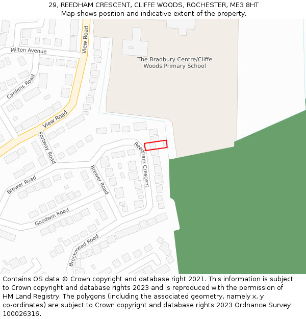 29, REEDHAM CRESCENT, CLIFFE WOODS, ROCHESTER, ME3 8HT: Location map and indicative extent of plot
