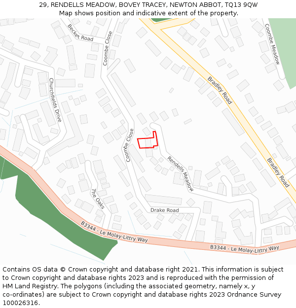 29, RENDELLS MEADOW, BOVEY TRACEY, NEWTON ABBOT, TQ13 9QW: Location map and indicative extent of plot