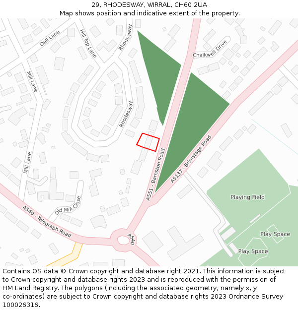 29, RHODESWAY, WIRRAL, CH60 2UA: Location map and indicative extent of plot