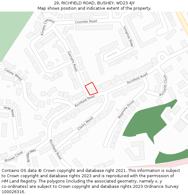 29, RICHFIELD ROAD, BUSHEY, WD23 4JY: Location map and indicative extent of plot
