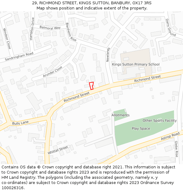29, RICHMOND STREET, KINGS SUTTON, BANBURY, OX17 3RS: Location map and indicative extent of plot