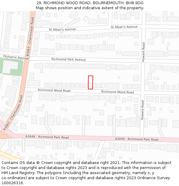 29, RICHMOND WOOD ROAD, BOURNEMOUTH, BH8 9DG: Location map and indicative extent of plot