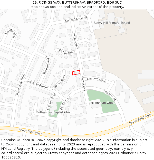 29, RIDINGS WAY, BUTTERSHAW, BRADFORD, BD6 3UD: Location map and indicative extent of plot