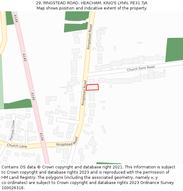 29, RINGSTEAD ROAD, HEACHAM, KING'S LYNN, PE31 7JA: Location map and indicative extent of plot