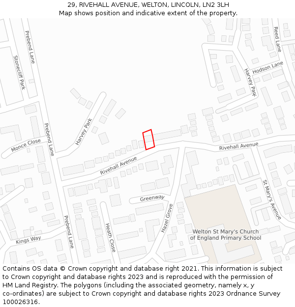 29, RIVEHALL AVENUE, WELTON, LINCOLN, LN2 3LH: Location map and indicative extent of plot