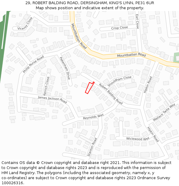 29, ROBERT BALDING ROAD, DERSINGHAM, KING'S LYNN, PE31 6UR: Location map and indicative extent of plot
