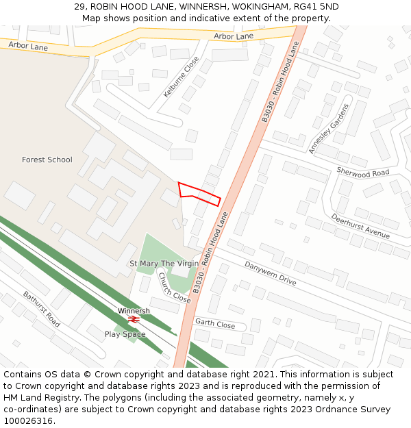 29, ROBIN HOOD LANE, WINNERSH, WOKINGHAM, RG41 5ND: Location map and indicative extent of plot