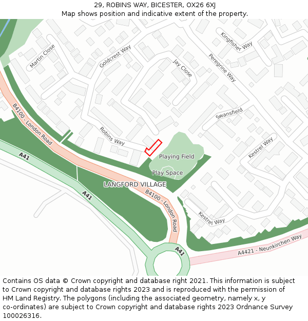 29, ROBINS WAY, BICESTER, OX26 6XJ: Location map and indicative extent of plot