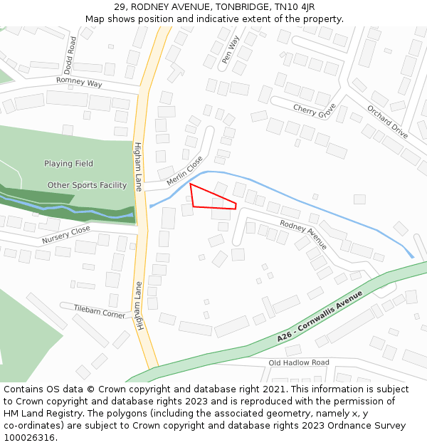 29, RODNEY AVENUE, TONBRIDGE, TN10 4JR: Location map and indicative extent of plot