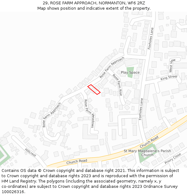 29, ROSE FARM APPROACH, NORMANTON, WF6 2RZ: Location map and indicative extent of plot
