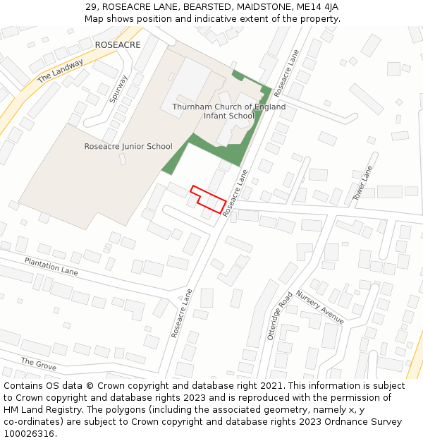 29, ROSEACRE LANE, BEARSTED, MAIDSTONE, ME14 4JA: Location map and indicative extent of plot