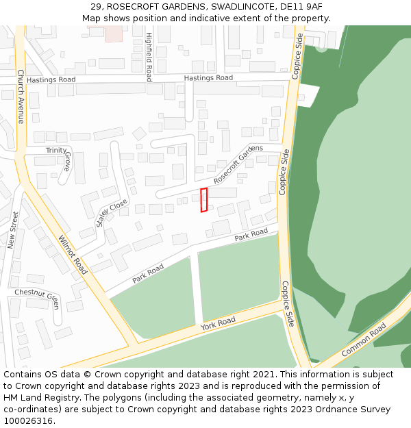 29, ROSECROFT GARDENS, SWADLINCOTE, DE11 9AF: Location map and indicative extent of plot