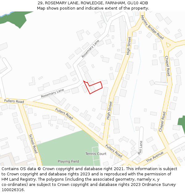 29, ROSEMARY LANE, ROWLEDGE, FARNHAM, GU10 4DB: Location map and indicative extent of plot