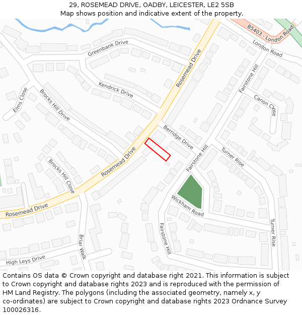 29, ROSEMEAD DRIVE, OADBY, LEICESTER, LE2 5SB: Location map and indicative extent of plot