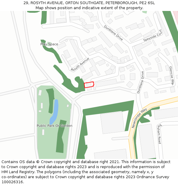 29, ROSYTH AVENUE, ORTON SOUTHGATE, PETERBOROUGH, PE2 6SL: Location map and indicative extent of plot