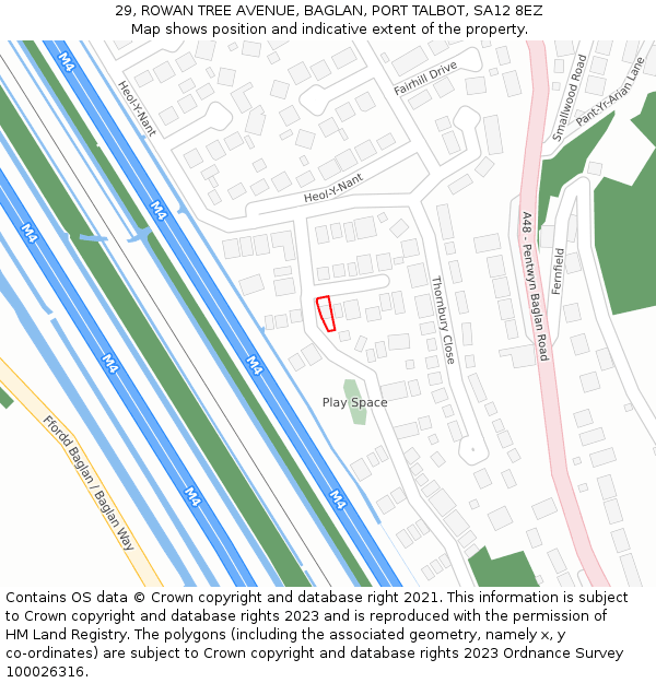 29, ROWAN TREE AVENUE, BAGLAN, PORT TALBOT, SA12 8EZ: Location map and indicative extent of plot