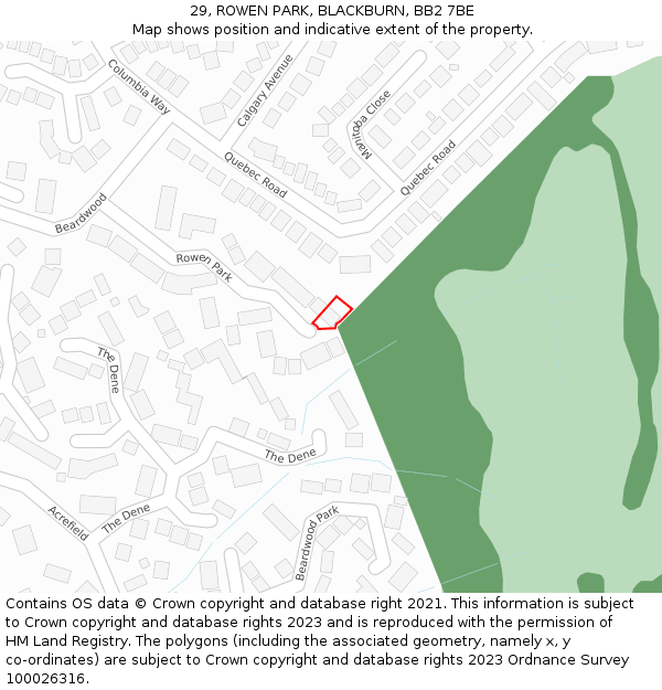 29, ROWEN PARK, BLACKBURN, BB2 7BE: Location map and indicative extent of plot