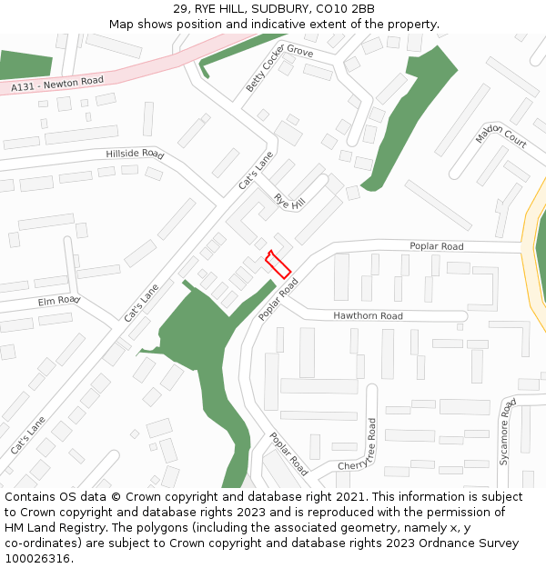29, RYE HILL, SUDBURY, CO10 2BB: Location map and indicative extent of plot