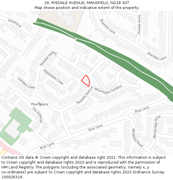 29, RYEDALE AVENUE, MANSFIELD, NG18 3GT: Location map and indicative extent of plot