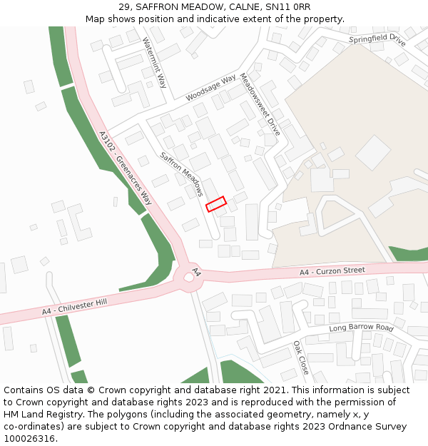 29, SAFFRON MEADOW, CALNE, SN11 0RR: Location map and indicative extent of plot