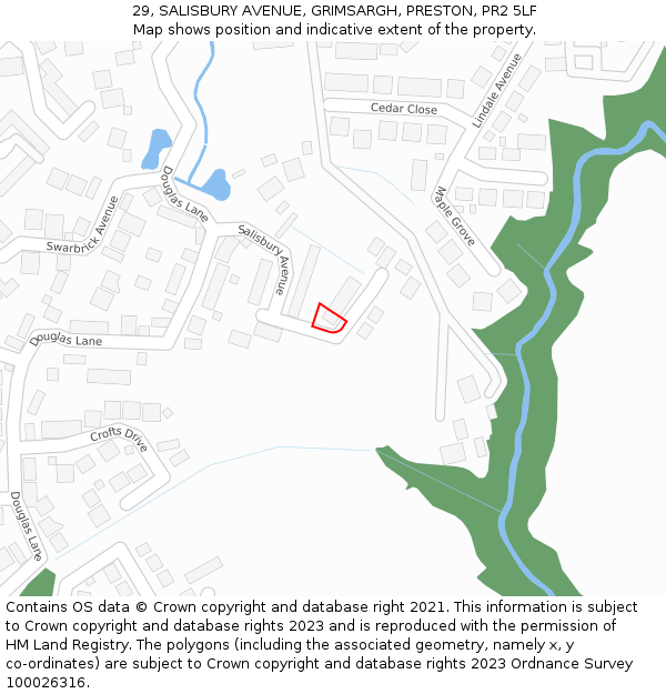 29, SALISBURY AVENUE, GRIMSARGH, PRESTON, PR2 5LF: Location map and indicative extent of plot