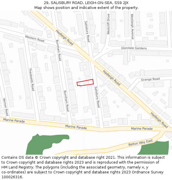 29, SALISBURY ROAD, LEIGH-ON-SEA, SS9 2JX: Location map and indicative extent of plot
