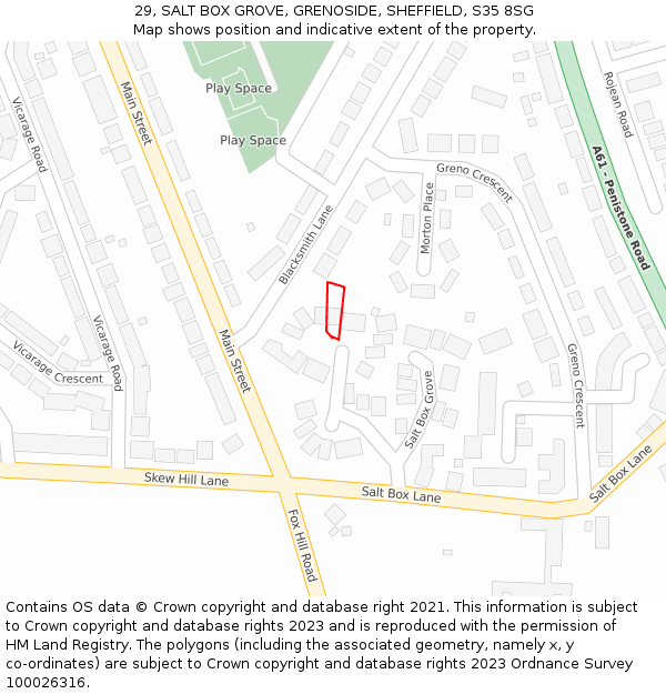 29, SALT BOX GROVE, GRENOSIDE, SHEFFIELD, S35 8SG: Location map and indicative extent of plot