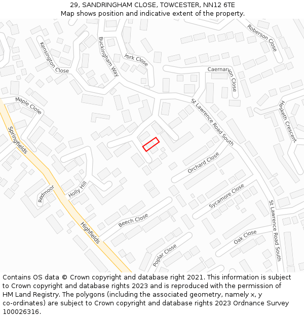 29, SANDRINGHAM CLOSE, TOWCESTER, NN12 6TE: Location map and indicative extent of plot