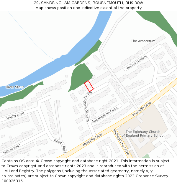 29, SANDRINGHAM GARDENS, BOURNEMOUTH, BH9 3QW: Location map and indicative extent of plot