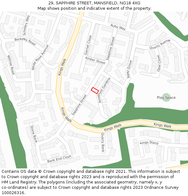 29, SAPPHIRE STREET, MANSFIELD, NG18 4XG: Location map and indicative extent of plot