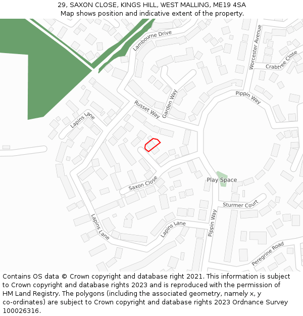 29, SAXON CLOSE, KINGS HILL, WEST MALLING, ME19 4SA: Location map and indicative extent of plot