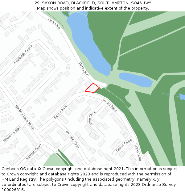 29, SAXON ROAD, BLACKFIELD, SOUTHAMPTON, SO45 1WY: Location map and indicative extent of plot