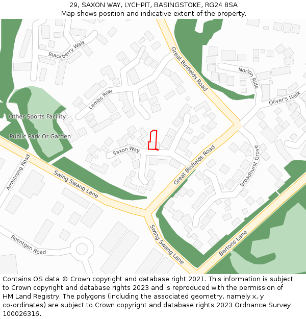 29, SAXON WAY, LYCHPIT, BASINGSTOKE, RG24 8SA: Location map and indicative extent of plot
