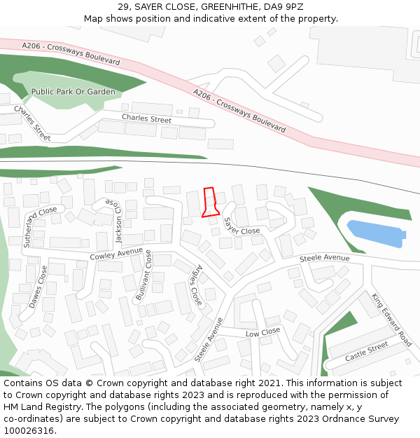 29, SAYER CLOSE, GREENHITHE, DA9 9PZ: Location map and indicative extent of plot