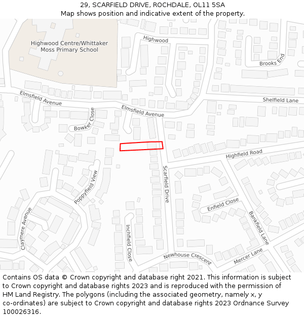 29, SCARFIELD DRIVE, ROCHDALE, OL11 5SA: Location map and indicative extent of plot