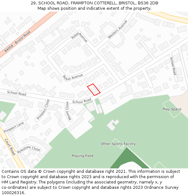29, SCHOOL ROAD, FRAMPTON COTTERELL, BRISTOL, BS36 2DB: Location map and indicative extent of plot