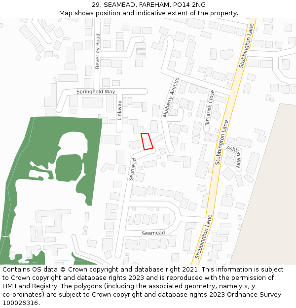29, SEAMEAD, FAREHAM, PO14 2NG: Location map and indicative extent of plot