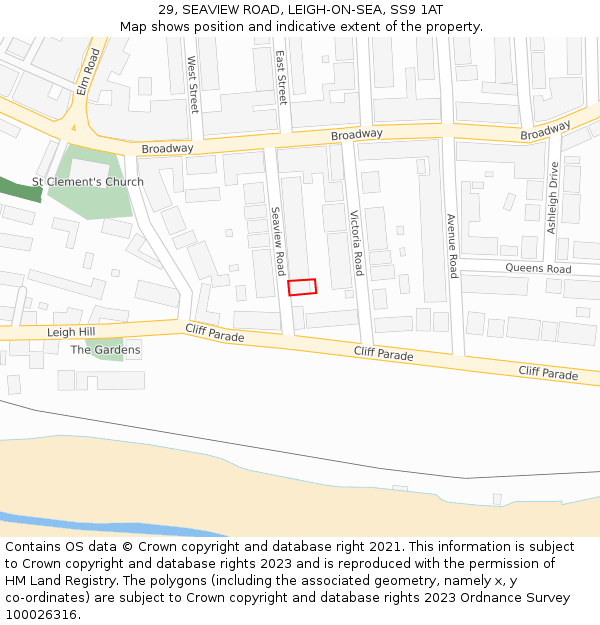 29, SEAVIEW ROAD, LEIGH-ON-SEA, SS9 1AT: Location map and indicative extent of plot