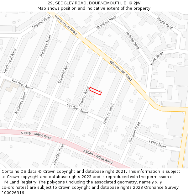 29, SEDGLEY ROAD, BOURNEMOUTH, BH9 2JW: Location map and indicative extent of plot