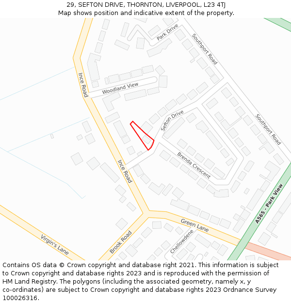 29, SEFTON DRIVE, THORNTON, LIVERPOOL, L23 4TJ: Location map and indicative extent of plot